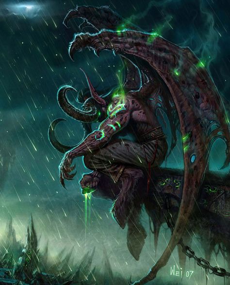 Da série: vilões que valem a pena (omg)! Illidan Stormrage, Illustration Fantasy, Warcraft Art, Heroic Fantasy, 다크 판타지, Demon Hunter, Wow Art, Angels And Demons, Arte Fantasy