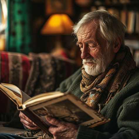 Elderly Man Reading: An elderly man engrossed in a book, enjoying a quiet moment in a cozy room. #elderly #reading #man #book #cozy #lamp #reflection #room #aiart #aiphoto #stockcake https://ayr.app/l/qJmf Someone Holding A Book, Man With Book, House Manderly Aesthetic, Man Reading, Reading A Book, Old Man Storr, Man Reading Book, Old Man Aesthetic, Man Reading In Library