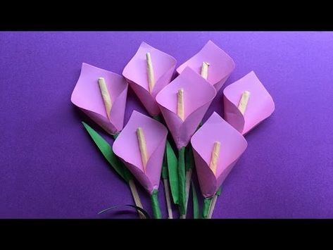 Lily Paper Flower, Paper Calla Lily, Easy Origami Rose, Origami Lily, Origami Lotus Flower, Easy Origami Flower, Origami Flowers Tutorial, Paper Rose Template, Flower Step By Step