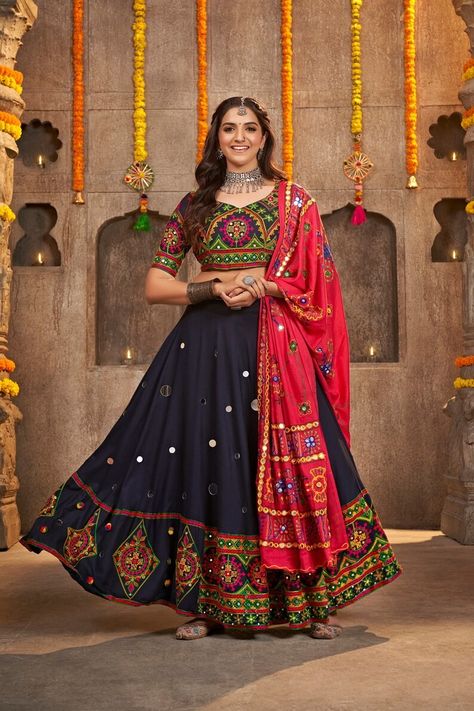 Buy Mirror Work Lehenga Choli for Navratri in USA, Garba Lehenga With Dupatta, Indian Traditional Design Printed Lengha for Women, Chaniya Choli Online in India - Etsy Trendy Lehenga, Dandiya Dress, Navy Blue Lehenga, Black Lehenga Choli, Lehenga Choli Designs, Mirror Work Lehenga, Cotton Lehenga, Black Lehenga, Navratri Festival