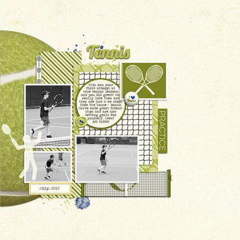 Tennis Yearbook Page, Tennis Yearbook Spread, Tennis Scrapbook Layouts, Sports Scrapbook Ideas, Sports Journal, Yearbook Inspiration, Scrapbooking Sports, Magazine Layout Inspiration, Yearbook Spreads