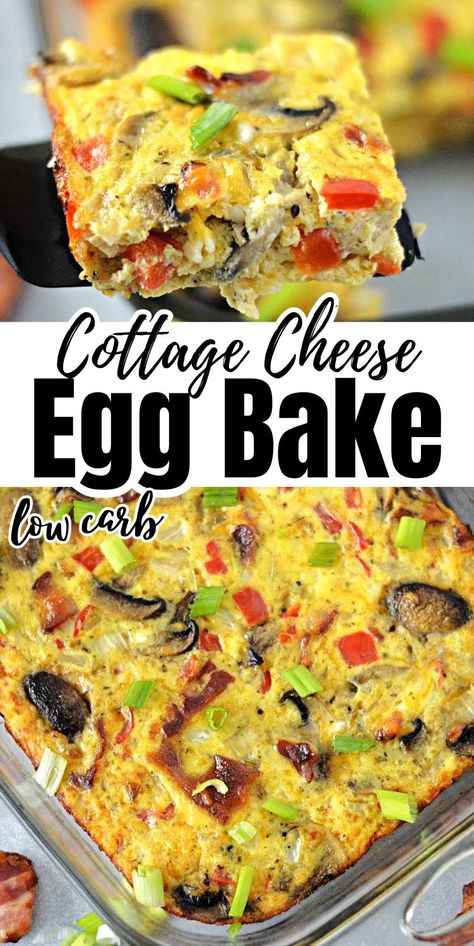 Low-Carb Cottage Cheese Egg Bake #lowcarbcottagecheeseeggbake #cottagecheeseeggbake Cottage Cheese Egg Bake, Healthy Egg Bake, Cheese Egg Bake, Veggie Egg Bake, Cottage Cheese Recipes Healthy, Cottage Cheese Breakfast, Cottage Cheese Eggs, Breakfast Quiche Recipes, Egg Bake