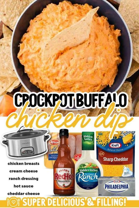 Crockpot Buffalo Chicken Dip 5 Ingredient Buffalo Chicken Dip, Shredded Buffalo Chicken Dip Crockpot, Buffalo Chicken Dip With Bacon, Buffalo Chicken Dip Large Party, Buffalo Chicken Dip With Ranch Dressing, Easy Chicken Buffalo Dip, Buffalo Chicken Dip Crock, Kraft Buffalo Chicken Dip, Hidden Valley Ranch Buffalo Chicken Dip