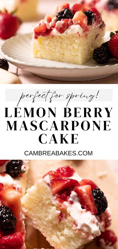 Berry Mascarpone Cake, Mascarpone Cake, Easy Summer Dessert, Mascarpone Frosting, Summer Cake, Berry Cake, Honey Cake, Blueberry Cake, Beautiful Cake