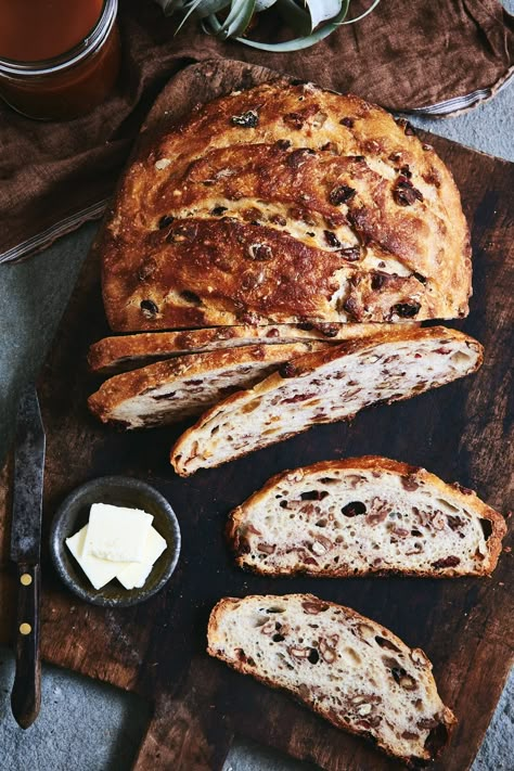 Plan ahead for this easy bread — an overnight or all-day rise gives it terrific flavor. Packed with whole grains, dried fruit, and nuts, King Arthur Unbleached Bread Flour guarantees this loaf will rise nicely and offer satisfying chew. For the best crust, bake in a ceramic bread crock or a covered clay baker. Sandwich Pairings, Yeast Bread Rolls, Harvest Bread, Savory Bread, No Knead Bread, Yeast Bread, No Knead, Half Baked Harvest, Flour Recipes