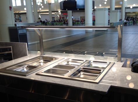 Custom Sneeze Guard to cover hot pans in a Food Court. The LED strips we installed really set this apart from the rest of the restaurants surrounding. Spotlight on! #americancustomsneezeguards #sneezeguard Biko Recipe, Sneeze Guards, Sneeze Guard, Display Cases, Food Display, Food Court, Hospitality Industry, Food Service, Led Strip