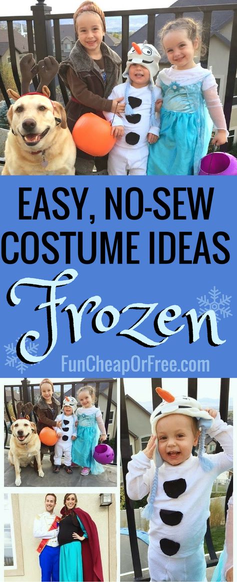 Affordable and adorable DIY Frozen Halloween costumes for the whole family! See how we did it! www.FunCheapOrFree.com Frozen Costume Diy, Diy Olaf Costume, Sibling Costumes, Frozen Halloween Costumes, Family Costumes Diy, Sew Halloween Costume, Frozen Jr, Frozen Costumes, Frozen Halloween