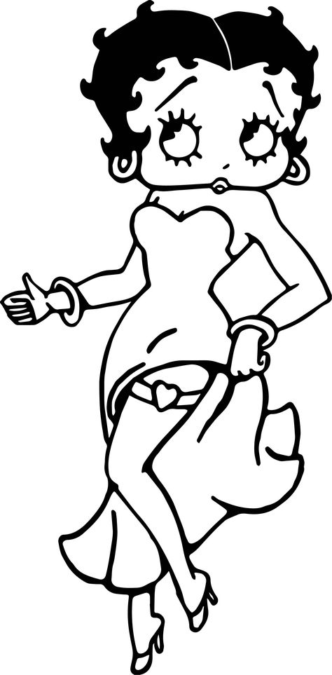 Drawing Betty Boop, Traceable Cartoon Characters, Betty Boop Easy Drawing, Betty Boo Drawing, Chicano Drawings Betty Boop, Betty Boop Svg Free, Printing Coloring Pages Free Printable, How To Draw Betty Boop, Betty Boop Drawing Chicano