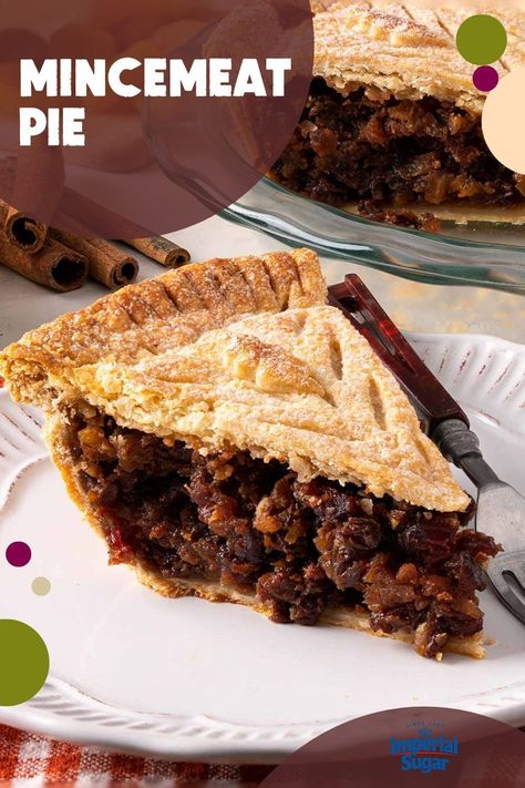 Traceable back to the 13th century, Mincemeat Pie was traditionally served during the Christmas season. No longer just a savory dish, Chef Eddy's Mincemeat Pie is overflowing with dried fruits, apples, oranges and lemon, and sweetly spiced with cinnamon and ginger. While it's true you can buy jarred mincemeat, nothing beats the made-from-scratch flavor of homemade. For more pie recipes visit ImperialSugar.com and pin your favorites! Made this recipe? Show us! #imperialsugar#vintagepies Mincemeat Pie Recipe, Mincemeat Pie, Holiday Recipes Christmas, Pie Tart, Perfect Pies, Oranges And Lemons, Delicious Pies, Food Shows, Tart Recipes