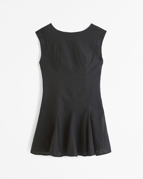 Flattering mini dress in our comfortable linen-blend fabric and fit & flare silhouette, featuring trendy high-neck detail, seaming details along the bodice and an open bow-back detail. Black Fall Dress, Minimalist Work Outfit, French Summer Style, Europe Clothes, Business Fits, Gameday Fits, Cha Ching, Autumn Dresses, Black Shift Dress