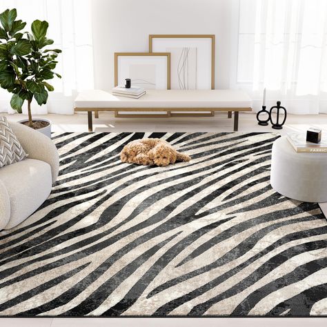 PRICES MAY VARY. MEDIUM SIZE: This unique 5'3" x 7'6" area rug is ideal for medium sized rooms like bedrooms, offices, and kitchens. Other sizes are available to fit any space in your home. MODERN DESIGN: This unique accent rug updates any kitchen, bedroom, dining room, or living space in your home. Welcome your family and friends with a vibrant and inviting area rug that will blend with your home decor and be the centerpiece of any room. PET-FRIENDLY: Abani Rugs are made from durable, easy-to-c Zebra Decor, Grey Couches, Area Rug For Living Room, Zebra Pattern, Grey Rug, Cream Area Rug, Home Modern, Rug For Living Room, Accent Rug