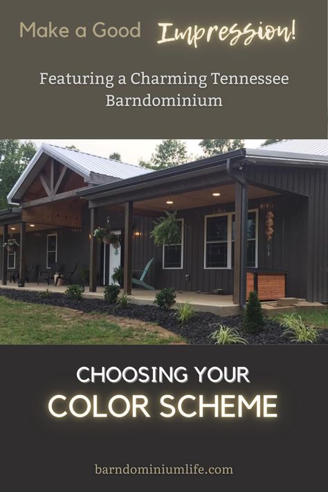 Metal Building Homes Colors, Barndominium House Colors, Navy Blue Barndominium Exterior, Colors Of Barndominiums, Metal Roof Houses Color Combos Farmhouse, Tin Roof And Siding Color Combinations, Navy Barndominium Exterior, Metal House Color Schemes, Metal Home Colors Scheme