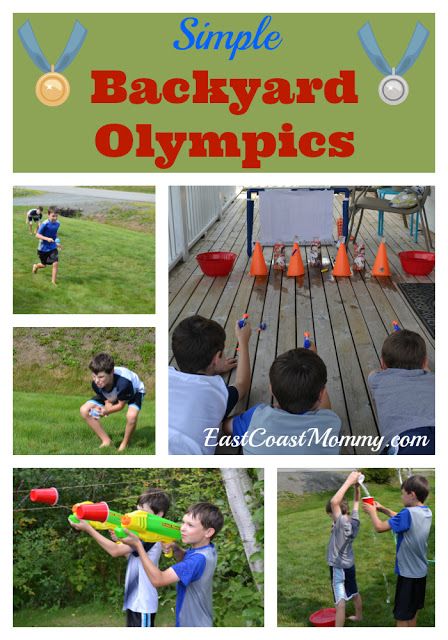 Fun way to celebrate the summer Olympics! Birthday Activities At Home, Backyard Olympics, Olympic Party Games, Summer Olympics Party, Summer Olympics Activities, Vbs Olympics, Preschool Olympics, Olympic Theme Party, Olympic Games For Kids