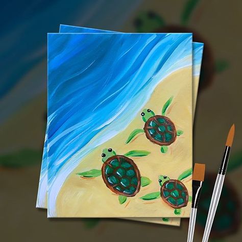 Storybook Crafts, Chicken Boy, Kids Canvas Art, Tempera Painting, Kids Painting, Trendy Diy, Easy Canvas Art, Turtle Beach, Turtle Painting