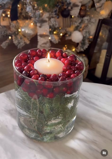 Macy Blackwell Christmas, Simple Candle Centerpieces, Cranberry Centerpiece, Macy Blackwell, Diy Floating Candles, Snow Love, Ikea Christmas, Christmas Dining Table Decor, Eco Friendly Holiday