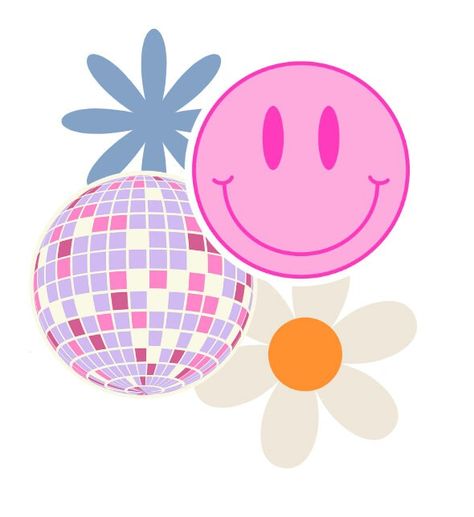 Smiley with the Disco! A Smiley, Disco Ball, and two cute Flowers all in one! Perfect for shirts or crafts! Easy to download svg! Groovy Smiley Face, Disco Png, Smile Svg, Smiley Face Design, Face Wallpaper, Chic Tattoo, Fav Products, Fun Party Themes, Balls Shirt