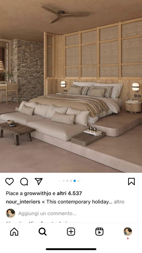 Tulum Bedroom Inspiration, Wabi Sabi Bed Frame, Earthy Luxury Bedroom, Bali Hotel Room, Bali Bedroom Inspiration, Balinese Bedroom, Bedroom With Sofa, Wabi Sabi Interior Bedrooms, Wabi Sabi Bed