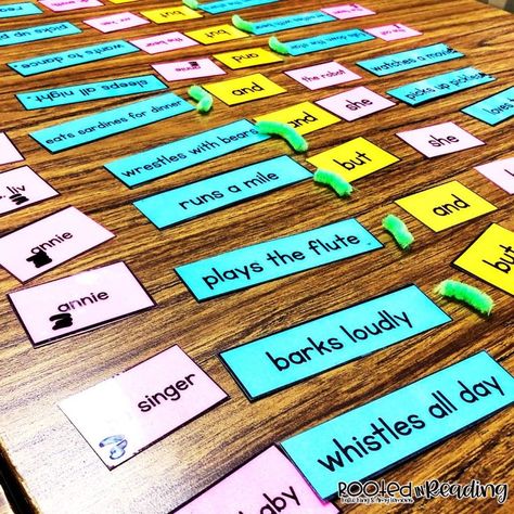 Silly Sentence Puzzles:  Students choose subjects, predicates, and conjunctions to create compound sentences.  Then, students edit for capitalization and punctuation Simple Sentences Activities, Precision Teaching, Conjunctions Activities, Compound Subjects And Predicates, Rooted In Reading, Simple And Compound Sentences, Compound Subject, Robot Craft, Mentor Sentences