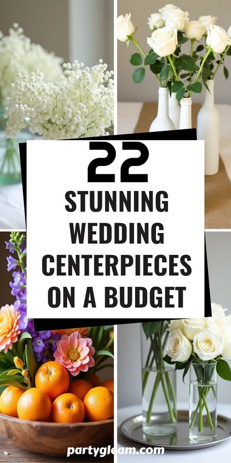 Get ready to dazzle your guests with these 22 stunning wedding centerpieces that won’t empty your wallet! From enchanting baby's breath clouds to creative wine bottle displays, we have ideas that will make all your tables eye-catching. Explore fun fruits paired with gorgeous flowers, and effortless monochromatic flower bunches that simply shine. Whether your style is rustic or modern, this list will cover it all. Discover how to impress with these beautiful yet simple decorations that truly elevate your wedding atmosphere. Small Wedding Centerpiece Ideas, Pampas Grass And Candle Centerpiece, Bed Vases Wedding, Cheap Wedding Table Centerpieces Simple, Faux Flower Table Arrangements, Eco Friendly Wedding Centerpieces, Wedding Cocktail Table Centerpieces, Round Table Centerpieces Wedding Outdoor, January Wedding Centerpieces Simple