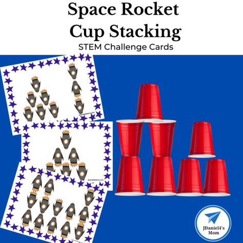 Space Rocket Cup Stacking STEM Challenge Cards - JDaniel4s Mom Cup Stacking, Ten Frame Activities, Kindergarten Anchor Charts, Insects Theme, Math Activities For Kids, Summer Math, Space Activities, Stem Challenge, Printable Valentines Cards