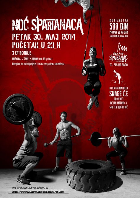 Poster design for a crossfit competition "The Night of Spartans" for my club "Spartanac". Gym Posters Design, Crossfit Poster Design, Workout Poster Design, Gym Poster Design, Crossfit Competition, Gym Designs, Gym Design Interior, Poster Competition, Gym Poster