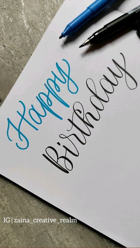 Alphabet Writing Style, Happy Birthday Hand Lettering, Calligraphy Writing Styles, Happy Birthday Calligraphy, Happy Birthday Writing, Calligraphy Hand Lettering, Learn Hand Lettering, Calligraphy Lessons, Calligraphy Tutorial