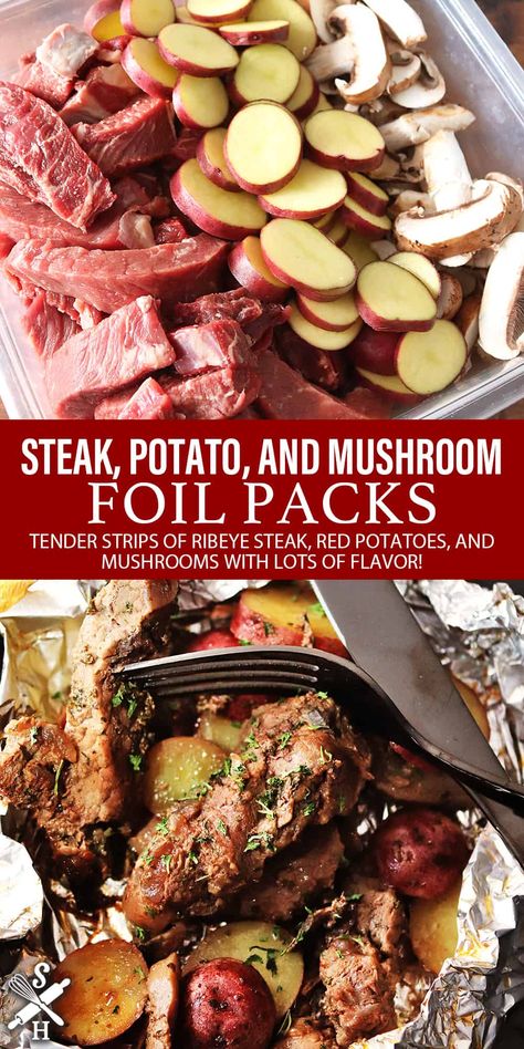 Potato Foil Packets, Dinner On The Grill, Potato And Mushroom, Foil Packet Potatoes, Family Dinner Recipe, Foil Pack Dinners, Foil Packet Dinners, Foil Dinners, Foil Pack Meals