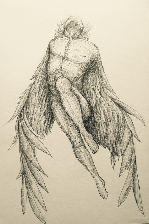 Fallen Angel Art Reference, Angel Flying Drawing Reference, Angel Ink Drawing, Angel Flying Tattoo, Flying Angel Drawing, Angel Flying Drawing, Icarus Falling Drawing, The Fallen Angel Drawing, Fallen Angel Drawing Sketches