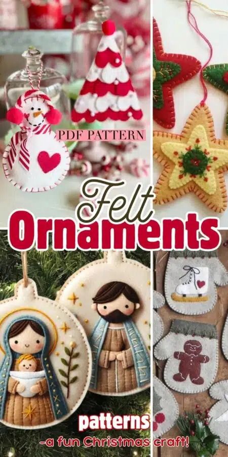 Get Crafty with Felt Christmas Ornaments! Cute Felt Christmas Ornaments, Felt Christmas Ornament Patterns Free, Blanket Stitch Felt Ornaments, Felt Dog Bone Ornaments, Buffalo Plaid Christmas Ornaments Diy, Wool Xmas Decorations, No Sew Felt Christmas Ornaments, Felt Christmas Ornaments To Make, Diy Christmas Ornaments Felt Hand Sewn