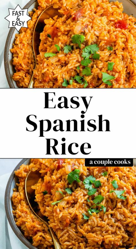 This Spanish rice is quick to make and packed with flavor! Also called Mexican rice, it's an easy side dish to pair with tacos, enchiladas, and more. #spanishrice #rice #mexicanrice #mexicansidedish #easyrice #healthysidedish #plantbasedsidedish Easy Spanish Rice, Homemade Mexican Rice, Spanish Rice Easy, Taco Side Dishes, Mexican Rice Easy, Spanish Rice Recipe, Chili Relleno, Mexican Rice Recipes, Mexican Side Dishes