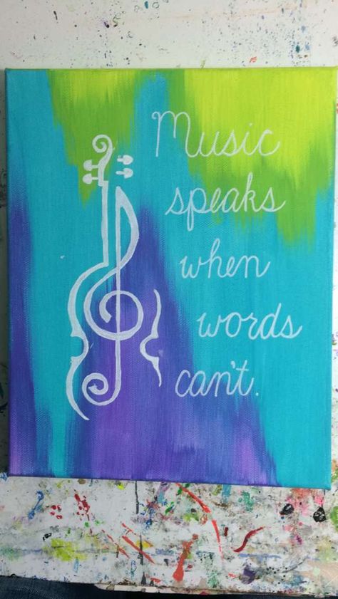 Violin treble clef. Canvas painting with quote. Choir Painting Ideas, Piano Canvas Painting, Musical Painting Ideas, Music Painting Ideas On Canvas, Meaningful Canvas Paintings, Wall Decor Painting Canvases, Painting Ideas Music, Music Painting Ideas, Music Canvas Painting