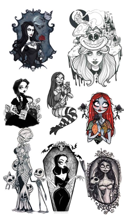 Tim Burton Drawings, Tim Burton Tattoo, Emo Tattoos, Coraline Art, Disney Sleeve, Clever Tattoos, Disney Collage, Meaningful Drawings, Cute Pokemon Wallpaper