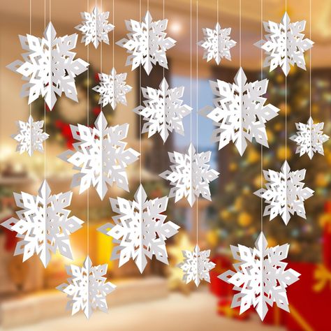 PRICES MAY VARY. Value Pack: You will get 18pcs 3D hanging snowflake ornaments in 3 different sizes and each snowflake decoration comes with a string for hanging. Sufficient quantity for you to decorate your party. High Quality Material: These white snowflakes are made of pearl paper, sturdy and waterproof. Paper snowflakes can be folded and unfolded for multiple times, which can save storage space and can be reused for the next year. 3 Sizes: The diameters of hanging snowflake decorations are 5 Hanging Snowflakes, Winter Wonderland-party, Windows Bedroom, Winter Wonderland Party Theme, Snowflakes Ornaments, 3d Snowflake, Christmas Snowflakes Decorations, Winter Party Decorations, Large Christmas Ornaments