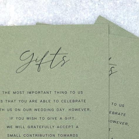 Sinead Thorpe on Instagram: "Gift inserts - It is now perfectly ok and quite the norm to ask your guests for money in place of gifts on your wedding day. Be it by using a registry website, a honeymoon fund, or a simple line or poem within your invitations." Honeymoon Fund, Sage Wedding, Instagram Gift, Our Wedding Day, Simple Lines, On Your Wedding Day, Our Wedding, Wedding Day, Money