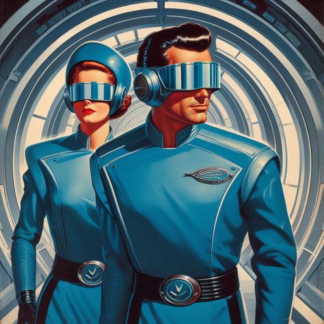 Created in DALL-E 3. I was aiming to capture the retro futurism found in vintage sci-fi magazine, comics, and books. 70s Sci Fi Art Retro Futurism, Retro Futurism Aesthetic, Outer Space Costume, Retro Futurism Fashion, Retro Future Fashion, Sience Fiction, Futurism Fashion, Space Costumes, Futurism Art