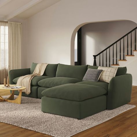 Green Couch Living Room, Large Sectional Sofa, Contemporary Living Room Design, Green Couch, Luxurious Bedroom, Green Sofa, Kids Room Wallpaper, Comfy Sofa, Living Room Green