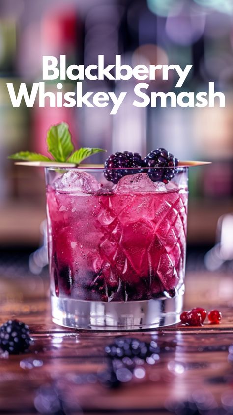 Blackberry Whiskey Smash Blackberry Bourbon Smash, Bourbon Smash Cocktail, Blackberry Whiskey, Blackberry Bourbon, Blackberry Cocktail, Popular Cocktail Recipes, Whiskey Smash, Bourbon Smash, Bourbon Drinks