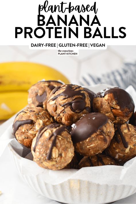 Homemade Protein Snacks, Banana Protein Balls, Banana Energy, Cake Ball Recipes, Banana Flour, Protein Balls Recipes, Pea Protein Powder, High Protein Desserts, Energy Ball Recipe