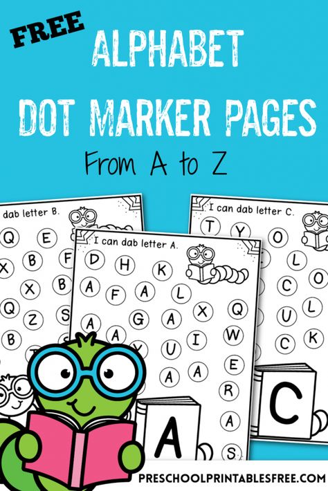 Free Alphabet Dot Marker Printables – Free Preschool Printables Preschool Alphabet Printables, Free Alphabet Printables, Dot Marker Printables, Dot Marker Activities, Letter Recognition Activities, Dot Letters, Homeschool Preschool Activities, Dot Worksheets, Alphabet Kindergarten