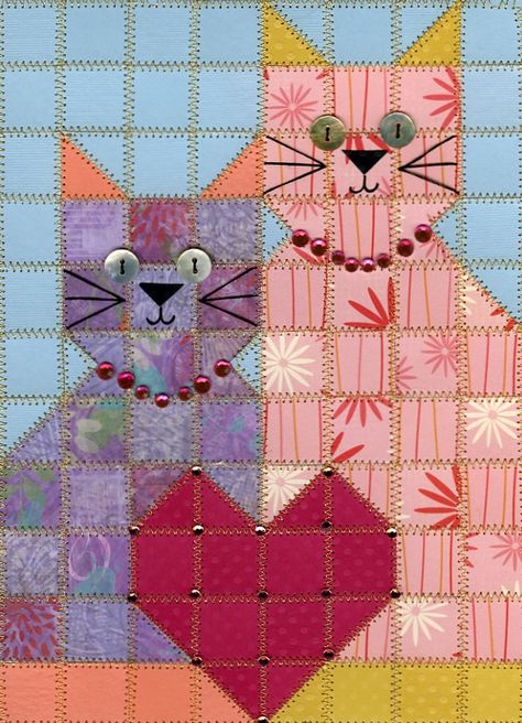 Cat Quilt Block, Colchas Quilting, Cat Quilt Patterns, Paper Quilt, Quilts Patterns, Dog Quilts, Söt Katt, Barn Quilt Patterns, Picture Quilts