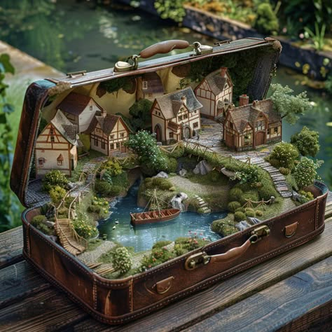 Prompt 👉open leather old suitcase standing on a wooden table, environmental art, magical village, highly detailed model, with miniature covered lake, cottagecore!!!, Benjamin Grandson, in miniature hyper-realistic clay animation, Rivendell, highly detailed town, made of clay, photorealism, magical town, in a suitcase] 👉 if Like, please Follow and Share AI Graphics Studio 👇Contact on WhatsAPP: http://tiny.cc/aigraphicsstudio #aigraphicsstudio #AI #DigitalMarketing #digitalartist #digitalart ... Magical Village, Suitcase Stand, Clay Animation, Shrines Art, Model Village, Diorama Ideas, Fairy House Diy, Bracelet Craft, Mouse House