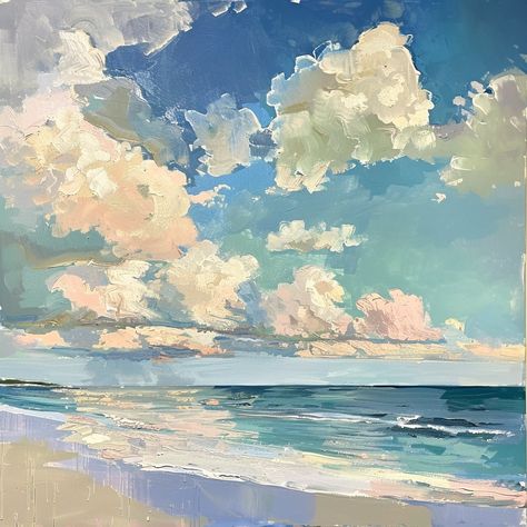 Ocean Summer Mood Artwork for you🌸 Surface: High quality canvas  Handmade oil painting Description 🎨Large ocean canvas painting  This painting will refresh and add color to any interior whether it is your home or a restaurant, cafe, spa salon and living room. The original art 46 x 46 inch, "Ocean sky" Oil Painting  on canvas .   Painted in a impressions style, this  summer California  Beach painting is painted with beautiful detail and rich colour.   P.S. Don't see what you're looking for in o Ocean Impressionist Painting, Landscape Ocean Painting, Ocean Painting Aesthetic, Sea Side Painting, Canvas Painting Beach, Ocean Canvas Painting, Room Canvas Painting, Living Room Canvas Painting, Ocean Oil Painting