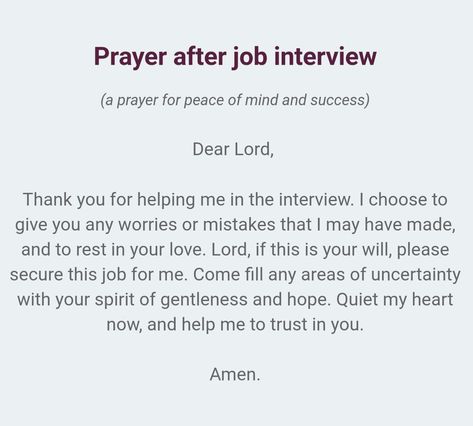 A short prayer to be said post interview. #GodsWill #employment #job #interview #prayer Prayers For An Interview, Job Interview Quotes Inspiration, Prayers Before Job Interview, Interview Confidence Quotes, Bible Verse For Job Interview, How To Be Confident In An Interview, Spells For Job Interview, Prayer After Job Interview, Interview Quotes Inspiration