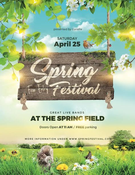 Spring Flyer, Lawn Care Flyers, Spring Break Party, Spring Festival Poster, Free Psd Flyer Templates, Flyer Free, Free Psd Flyer, Party Flyer Template, Festival Flyer