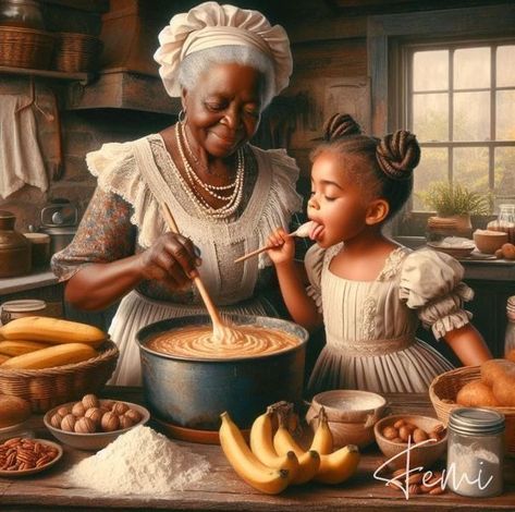 Black Grandma Drawing, Black Grandma, African Mother Art, Black Motherhood Painting, Old Paintings Of Black Women, Renisance Women Painting Black, African Portraits Art, African American Artwork, Afrique Art