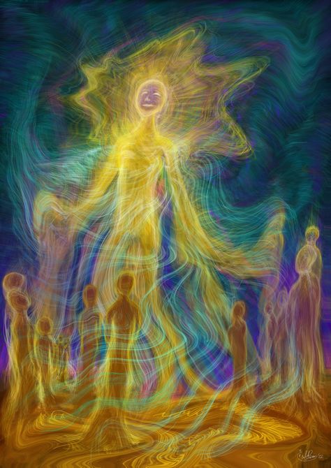 In this artwork gaze upon the many ancestors that send their love, guidance and support, feeling their care, compassion and presence by your side. Your higher self reaching into the place where the spirits of our ancestors connect with the incarnated soul in this lifetime on earth. The expanding light of source consciousness beams from you, helping you feel so much larger and freer knowing the energetic support of your ancestral helping spirits are Helping to guide decisions and give you the cou Higher Self Art Spiritual, Ancestors Aesthetic, Connection Artwork, Support Artwork, Soul Artwork, Connecting With Spirit, Self Connection, Tout Rose, Consciousness Art