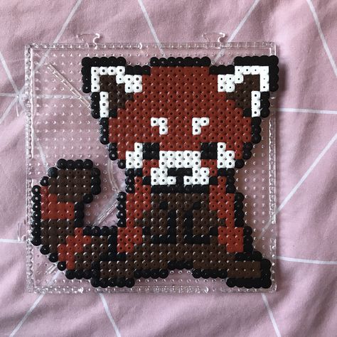 A cute red panda made from perler beads Perler Bead Red Panda, Red Panda Perler Bead Patterns, Perler Bead Animal Patterns, Red Panda Pixel Art, Panda Perler Bead Patterns, Perler Bead Patterns Animals, Red Panda Craft, Perler Cute, Perler Beads Ideas Disney