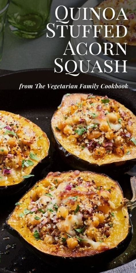 Green Acorn Squash Recipes, Vegetarian Acorn Squash, Acorn Squash Recipes Healthy, Squash Stuffing, Quinoa Stuffed Acorn Squash, Squash Boats, Stuffed Acorn Squash, Acorn Squash Recipes, Family Cookbook