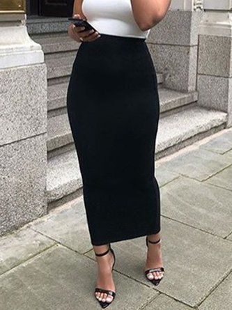 Elegant Slim Fit Solid Skirt Maxi Skirts Outfit Ideas, Long Skirt Outfits For Work, Bodycon Maxi Skirt Outfit, Bodycon Skirt Outfit Casual, Black Bodycon Skirt Outfit, Body Con Skirt Outfit, Long Fitted Skirt Outfits, Black Maxi Skirt Outfit For Work, Long Tight Skirt Outfits