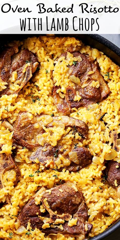 Lamb Chops Oven, Baked Risotto Recipes, Lamb Loin Chop Recipes, Baked Lamb Chops, Easy Lamb Recipes, Baked Risotto, Lamb Roast Recipe, Lamb Loin Chops, Lamb Dinner